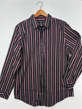 Structure Men’s Black, Pink & White Vertical Stripe Shirt